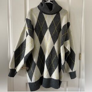 H&M collab heavy knit turtleneck sweater dress, plaid, size XXL